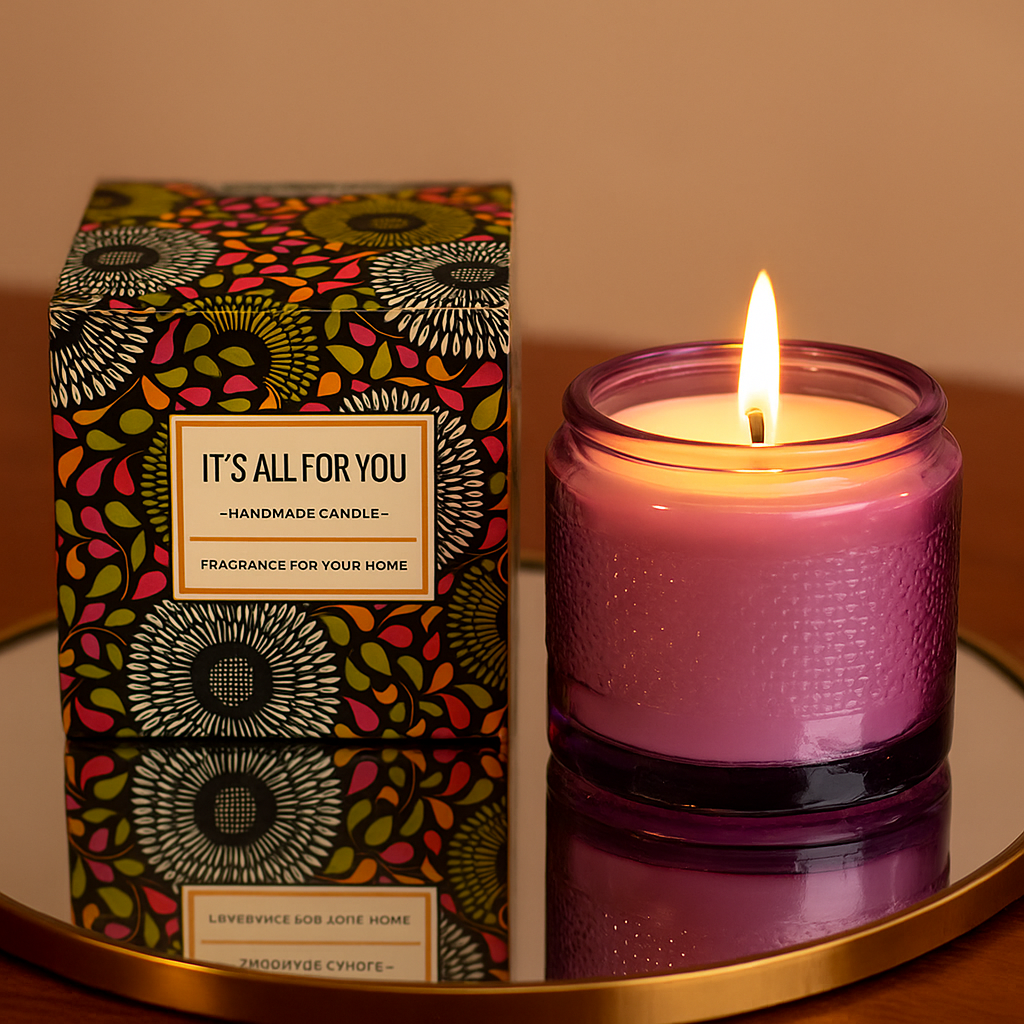 "It's All For You" Scented Jar Candle - Handmade Elegance in Purple Glass