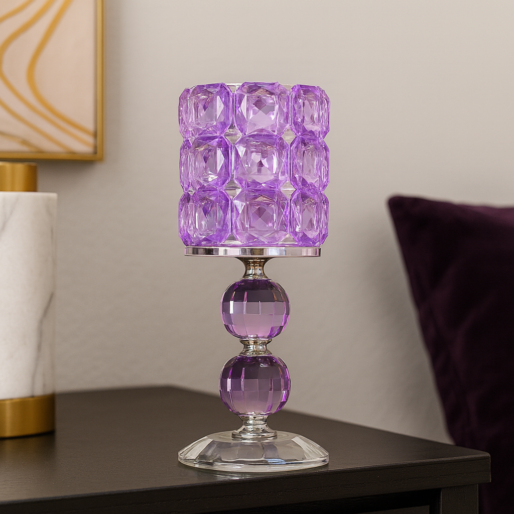 Medium Purple Crystal Cube Candle Holder