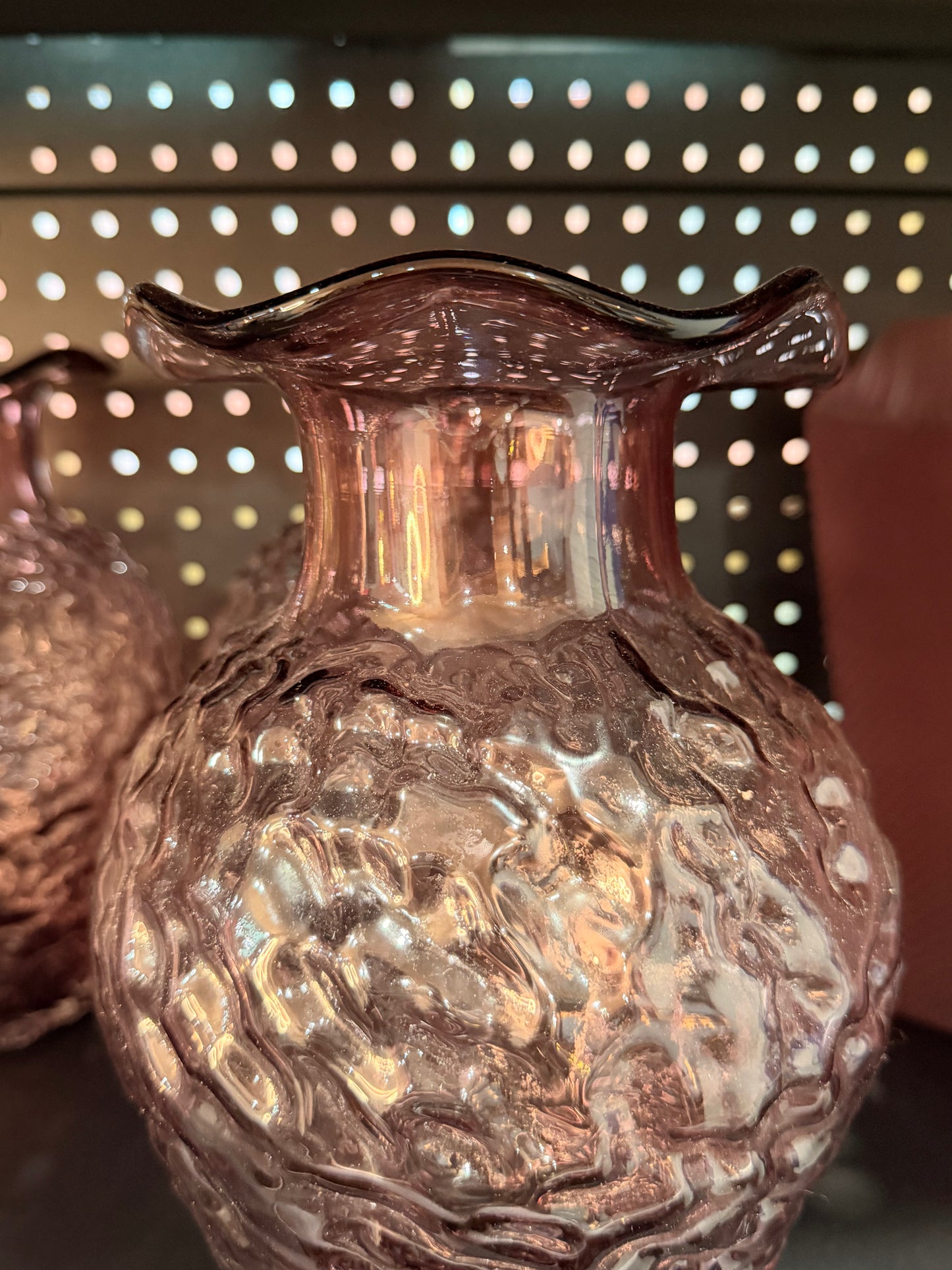Wavy Top Textured Purple Glass Vase