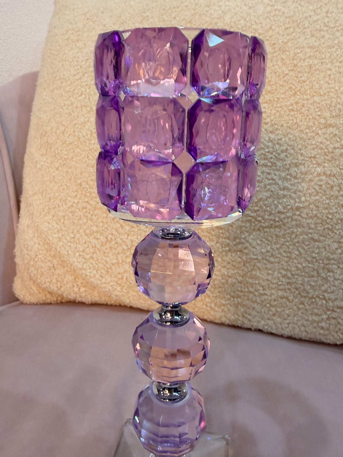 Large Purple Crystal Cube Candle Holder