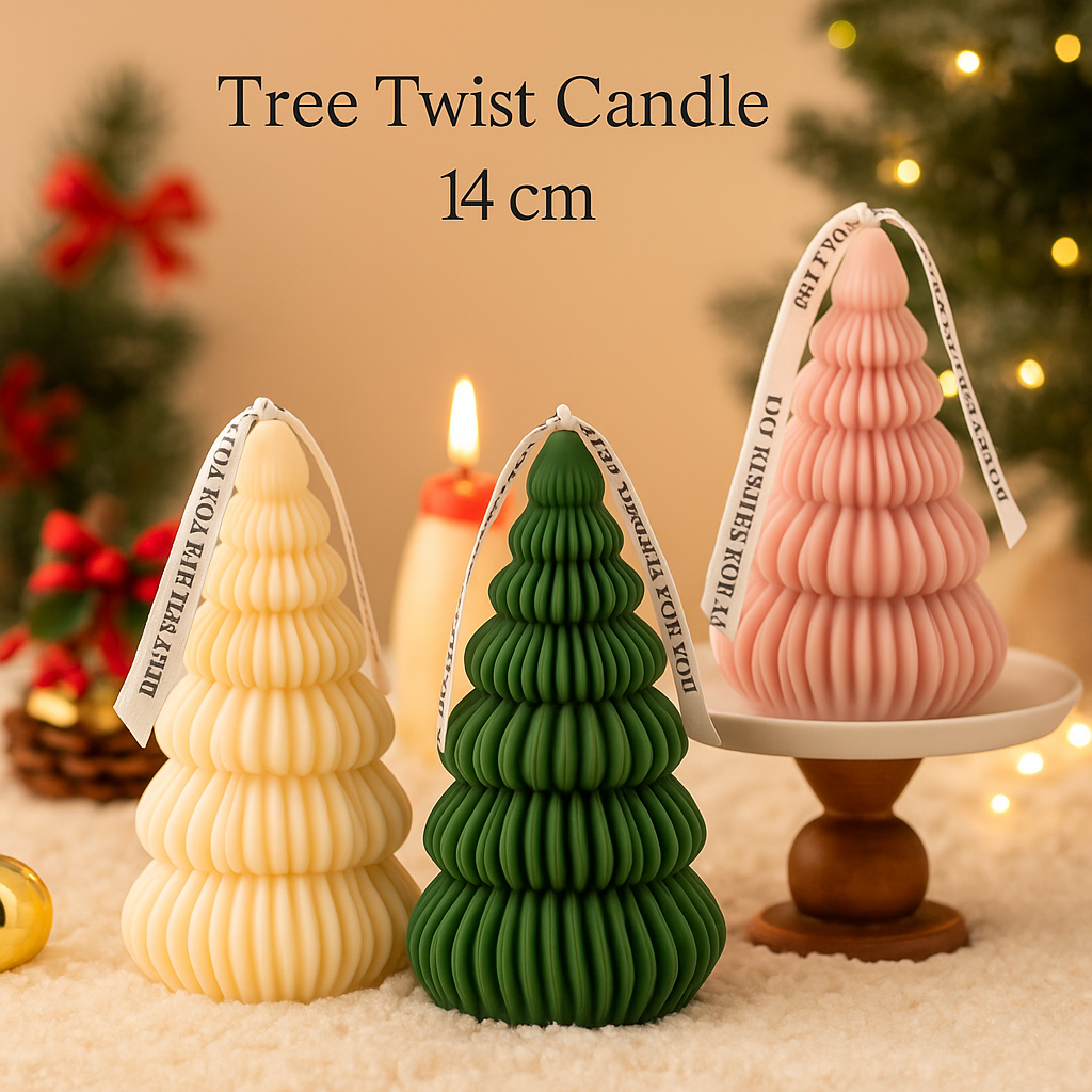 Tree Twist Christmas Candle- Available in Ivory, Green & Pink