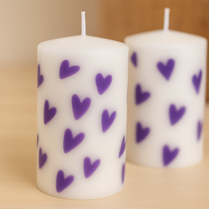 Purple Hearts Pillar Candle - 9cm