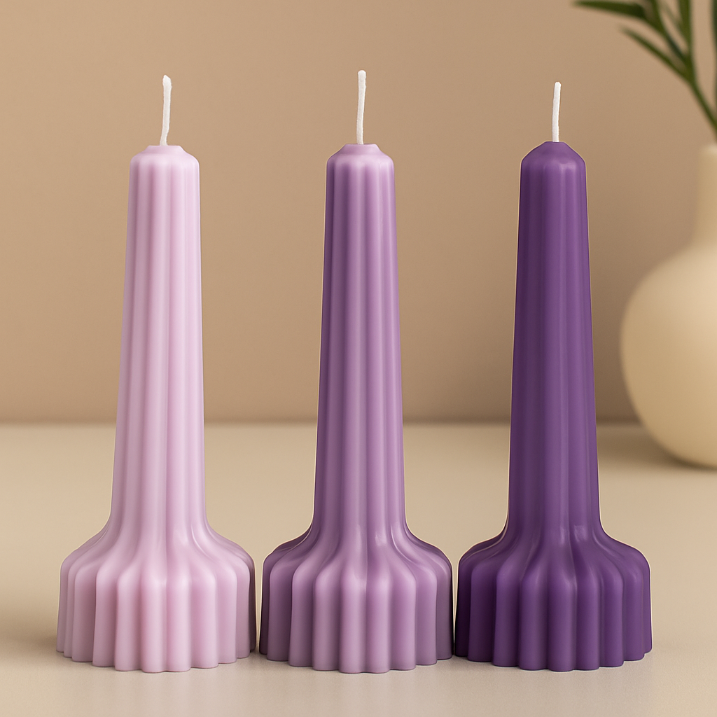 Lilac Bloom Ribbed Candles - Set of 3