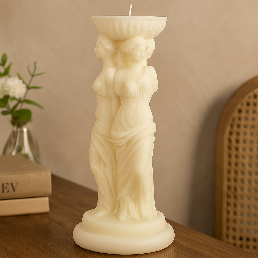 Goddess Trio Pillar Candle - Milky White & Pale Lilac