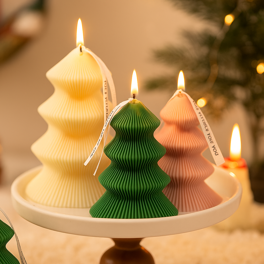 Zig-Zag Tree Candle - Available in Ivory, Green & Pink