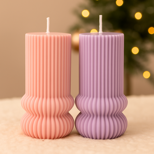 Ribbed Pillar Candle - Available in Pink & Lilac