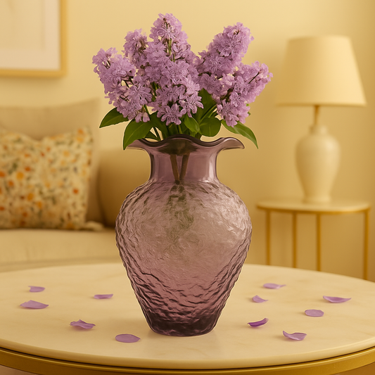 Wavy Top Textured Purple Glass Vase