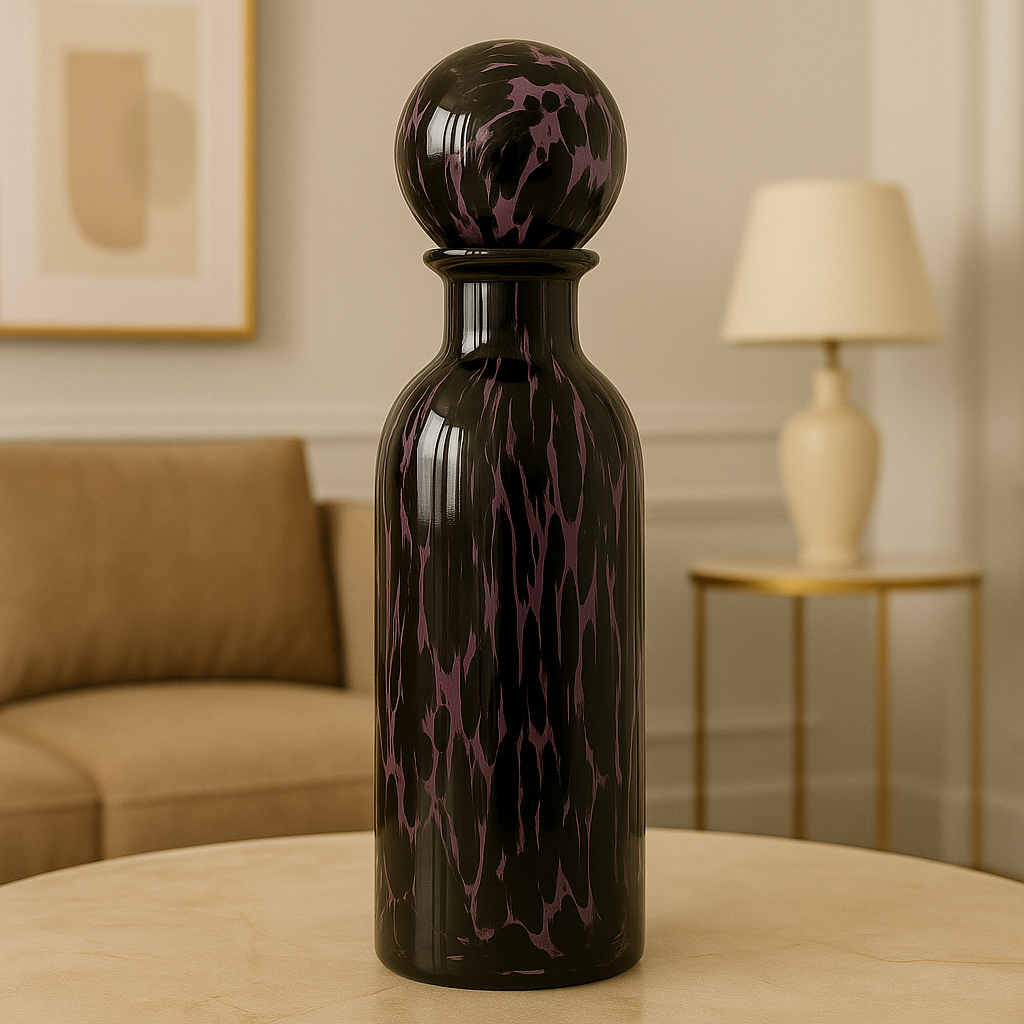 Tall Black & Purple Art Glass Vase