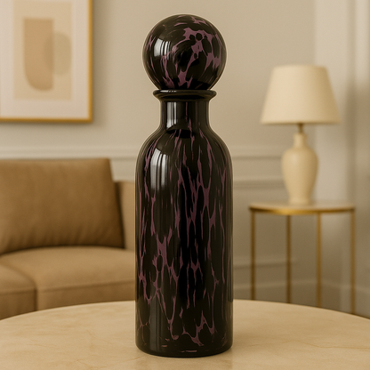 Tall Black & Purple Art Glass Vase