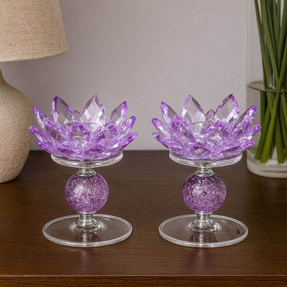Small Purple Crystal Candle Holder - Lotus Design
