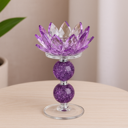 Medium Purple Crystal Candle Holder - Lotus Design