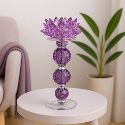 Large Purple Crystal Candle Holder - Lotus Design