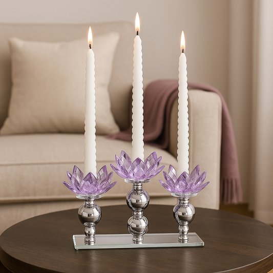 Crystal Lotus 3-Arm Candle Holder