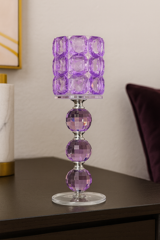 Large Purple Crystal Cube Candle Holder