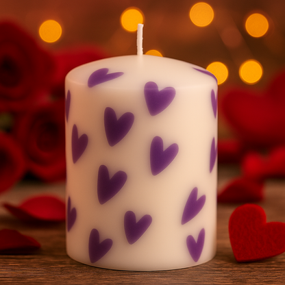 Purple Hearts Pillar Candle - 9cm
