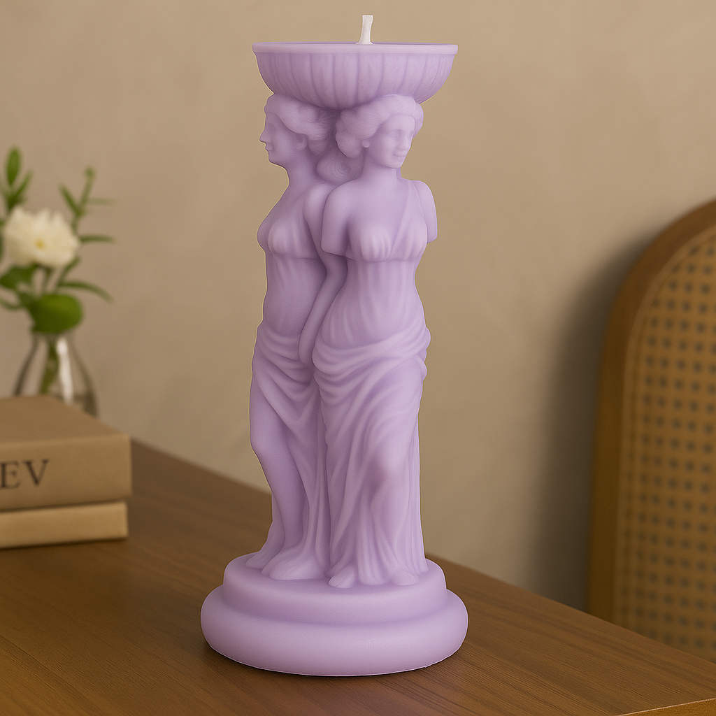 Goddess Trio Pillar Candle - Milky White & Pale Lilac
