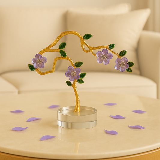 Crystal Blossom Tree with Gold Branches & Purple Flowers