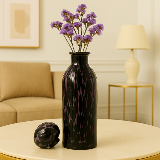 Tall Black & Purple Art Glass Vase