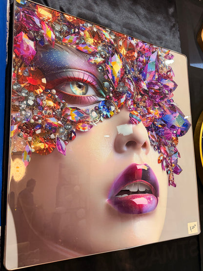 Glam Crystal Mask Wall Art  - 70x70cm