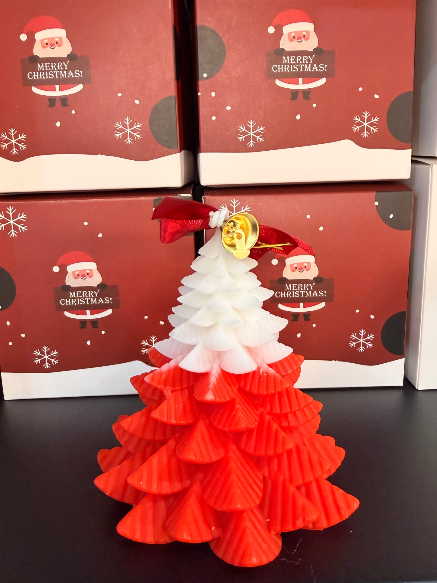 Festive Bell-Topped Red & White Tree Candle - 12cm