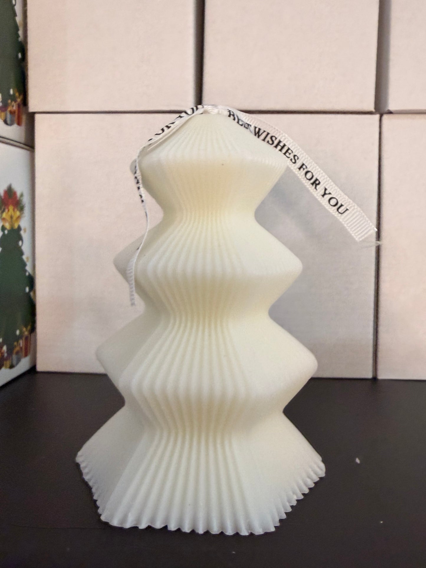 Zig-Zag Tree Candle - Available in Ivory, Green & Pink