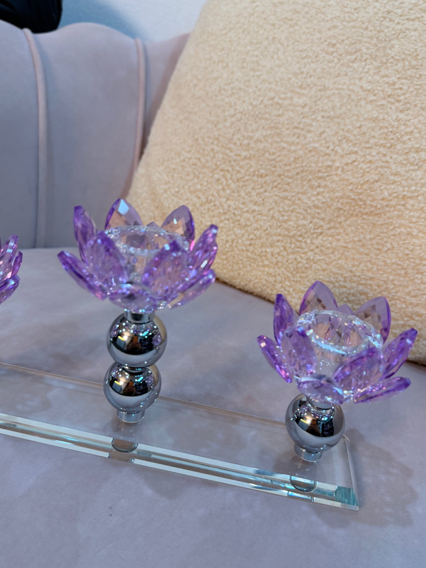 Crystal Lotus 3-Arm Candle Holder