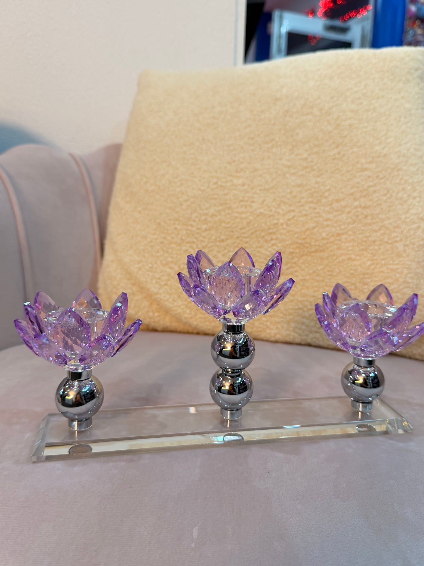Crystal Lotus 3-Arm Candle Holder