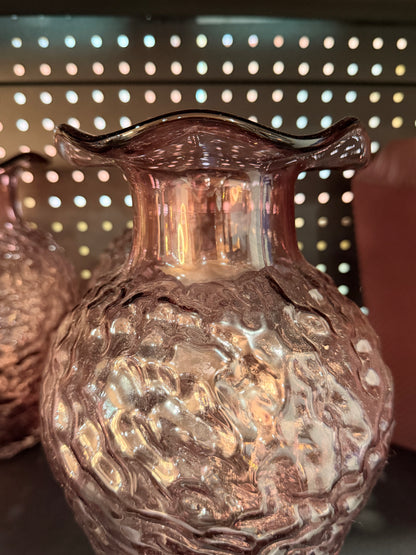 Wavy Top Textured Purple Glass Vase