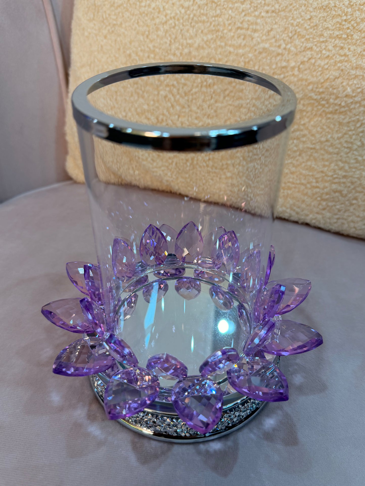 Crystal Lotus Candle Holder – Dark Purple Glam Edition