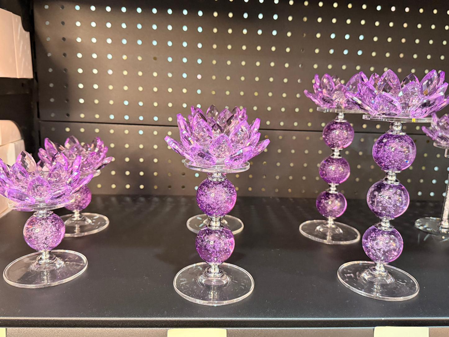 Large Purple Crystal Candle Holder - Lotus Design