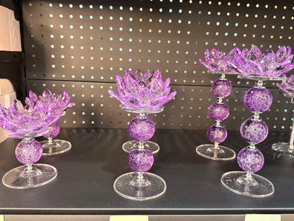 Large Purple Crystal Candle Holder - Lotus Design