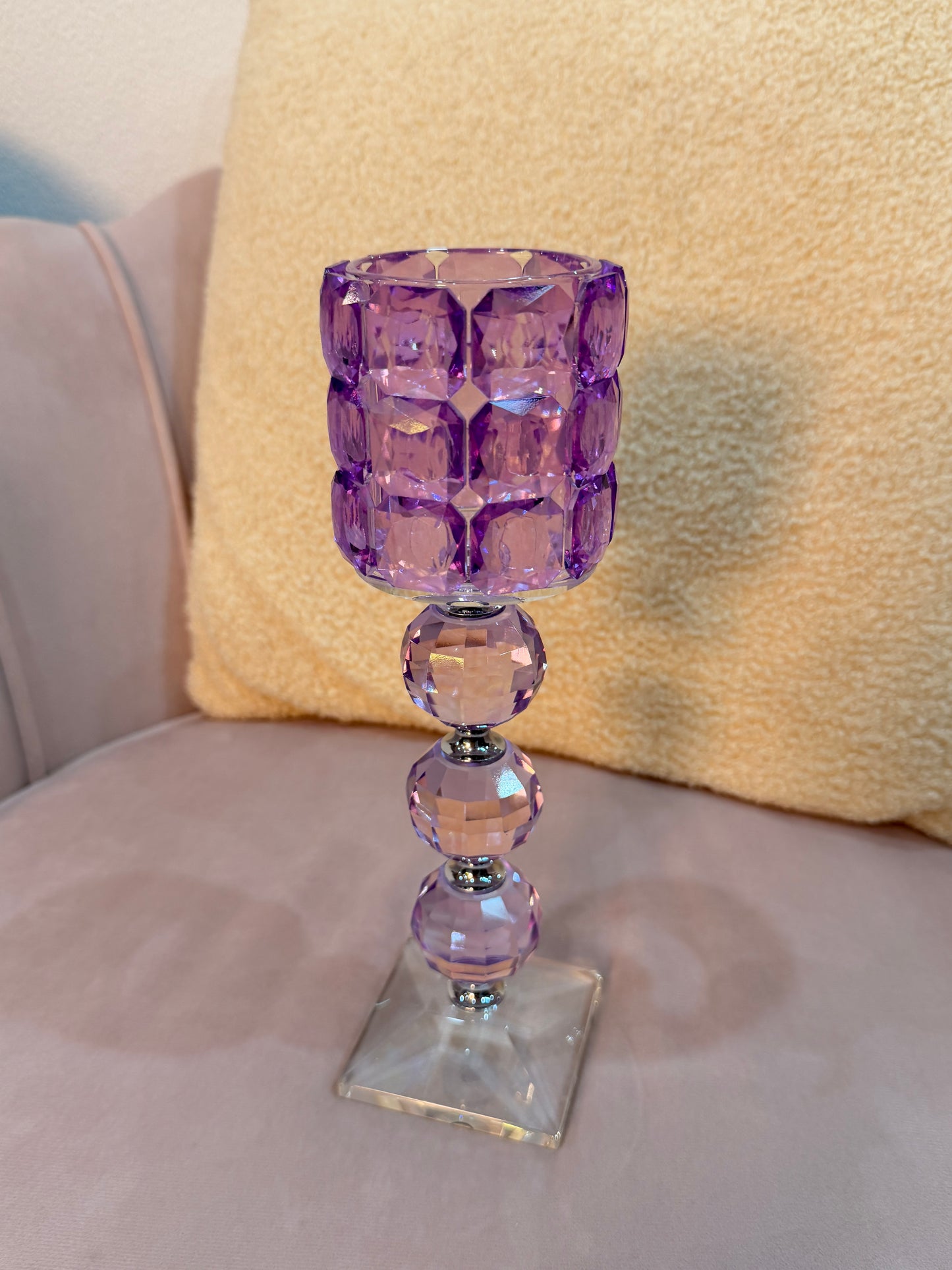Large Purple Crystal Cube Candle Holder