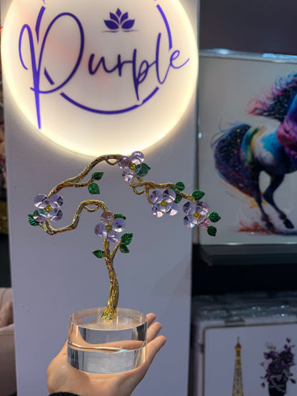 Crystal Blossom Tree with Gold Branches & Purple Flowers