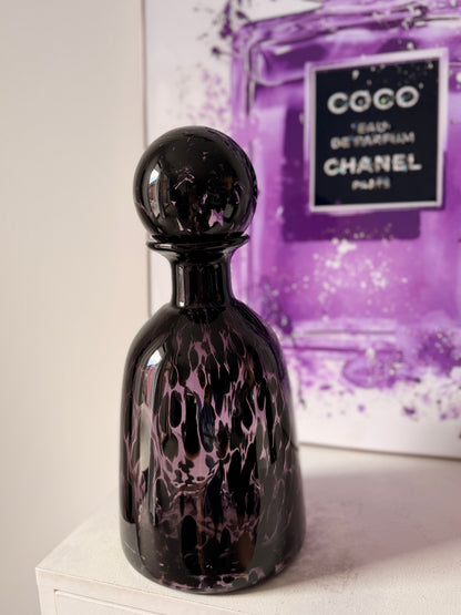 Round Black & Purple Glass Vase with Stopper Top