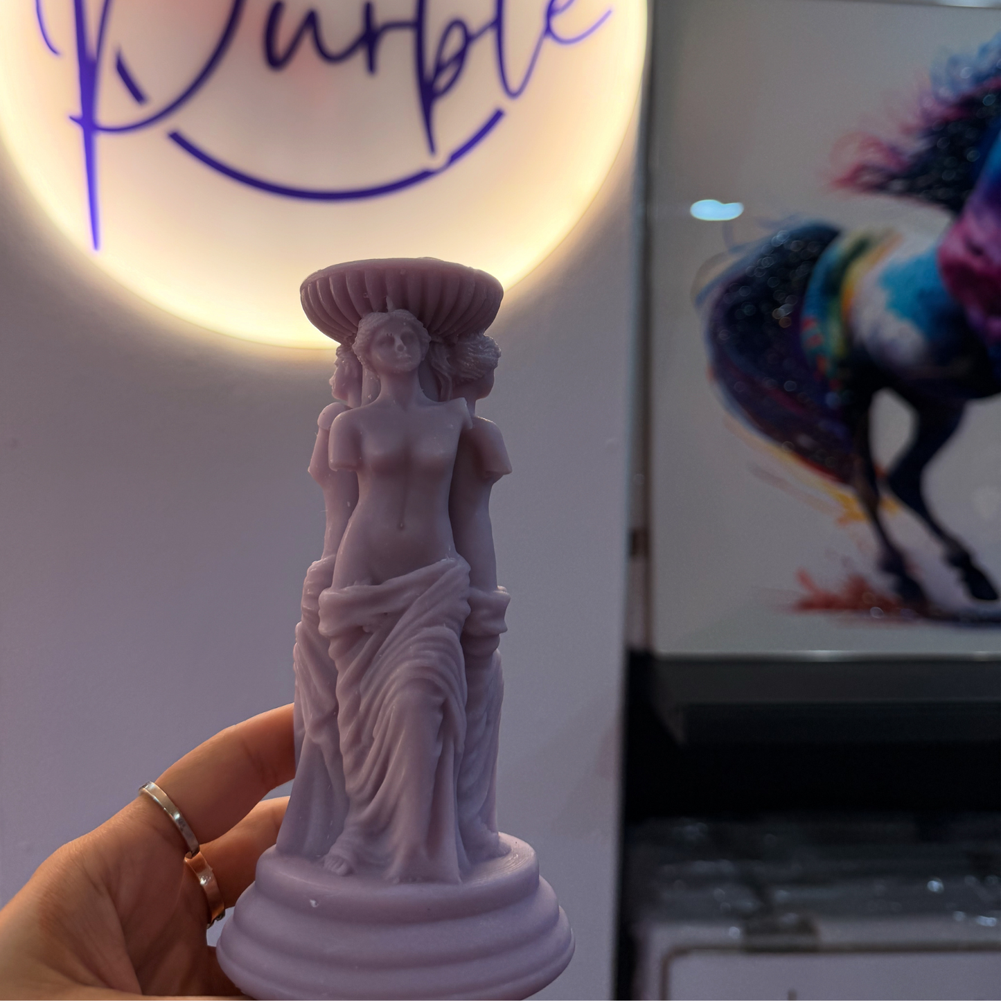 Goddess Trio Pillar Candle - Milky White & Pale Lilac