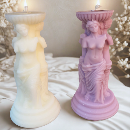 Goddess Trio Pillar Candle - Milky White & Pale Lilac