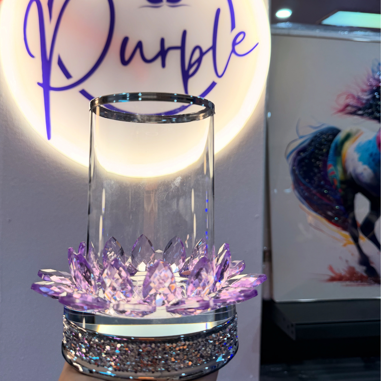 Crystal Lotus Candle Holder – Dark Purple Glam Edition
